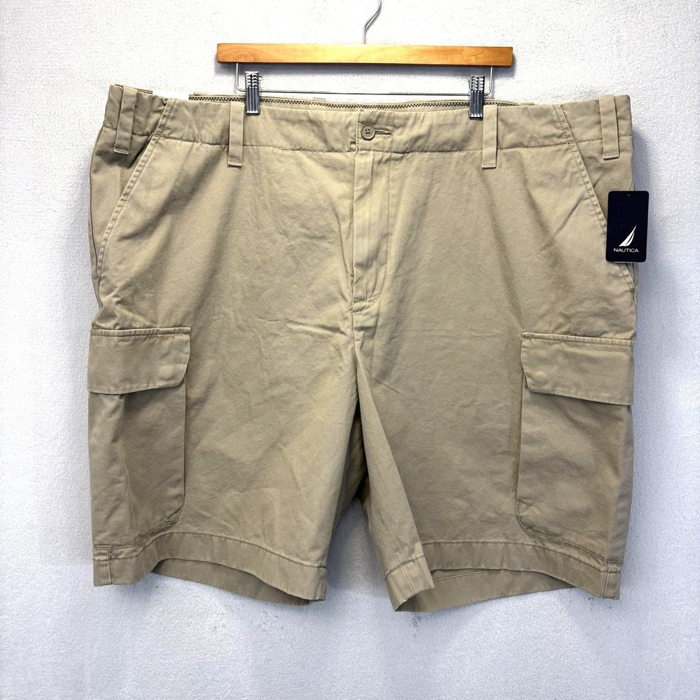 NWT Nautica Cargo Shorts Mens 50 Beige Big & Tall 100% Cotton Canvas Pockets Y2K